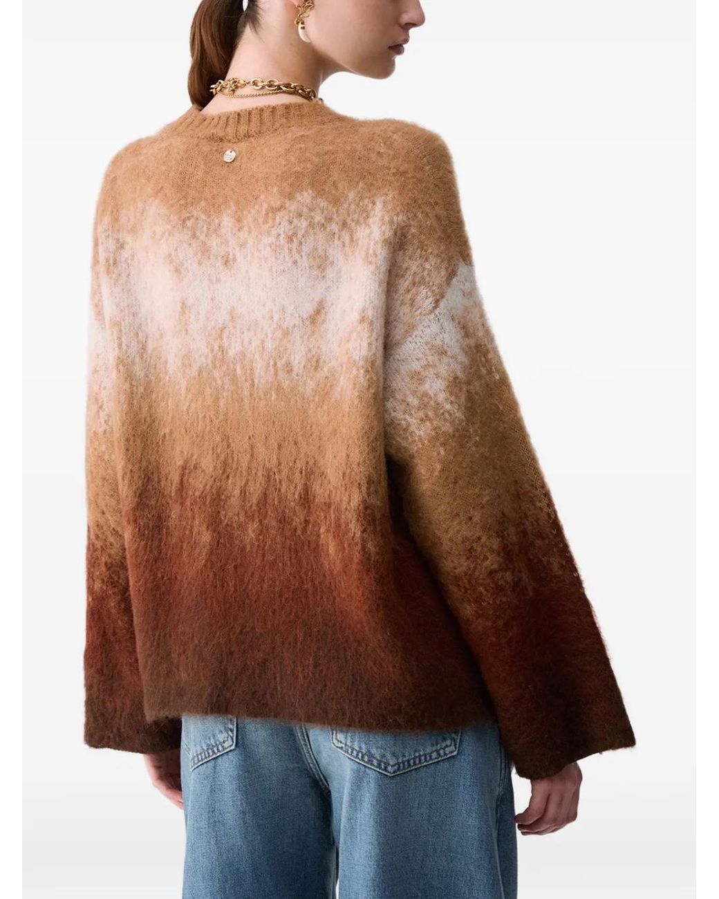 Liu Jo Brown Brushed Wool Jacquard-Knit Sweater