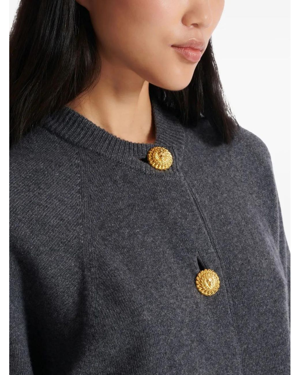 Balmain Blue Buttoned Eco-Cashemere Cardigan