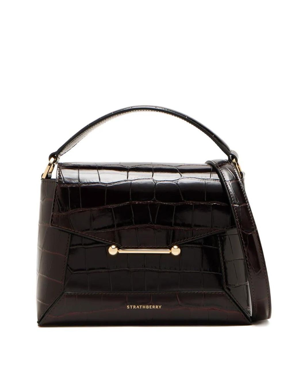 Strathberry Black Mosaic Croc-Effect Tote Bag