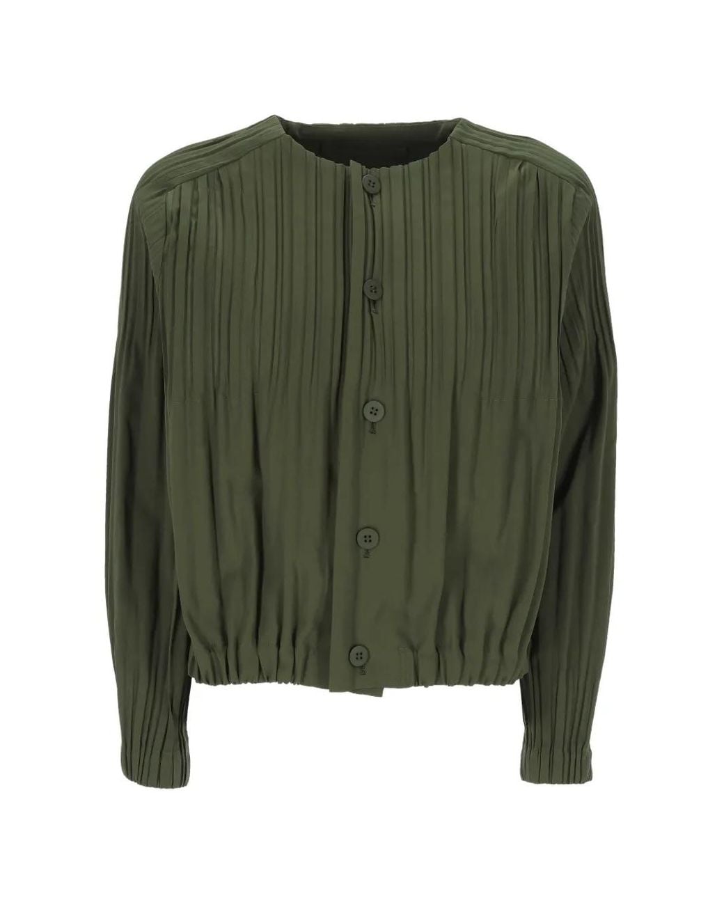 Pleats Please Issey Miyake Green Collarless Short Coat