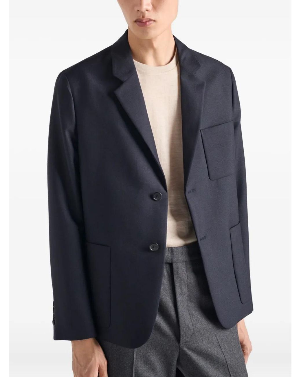 Prada Blue Wool Classic Fit Sport Coat for men