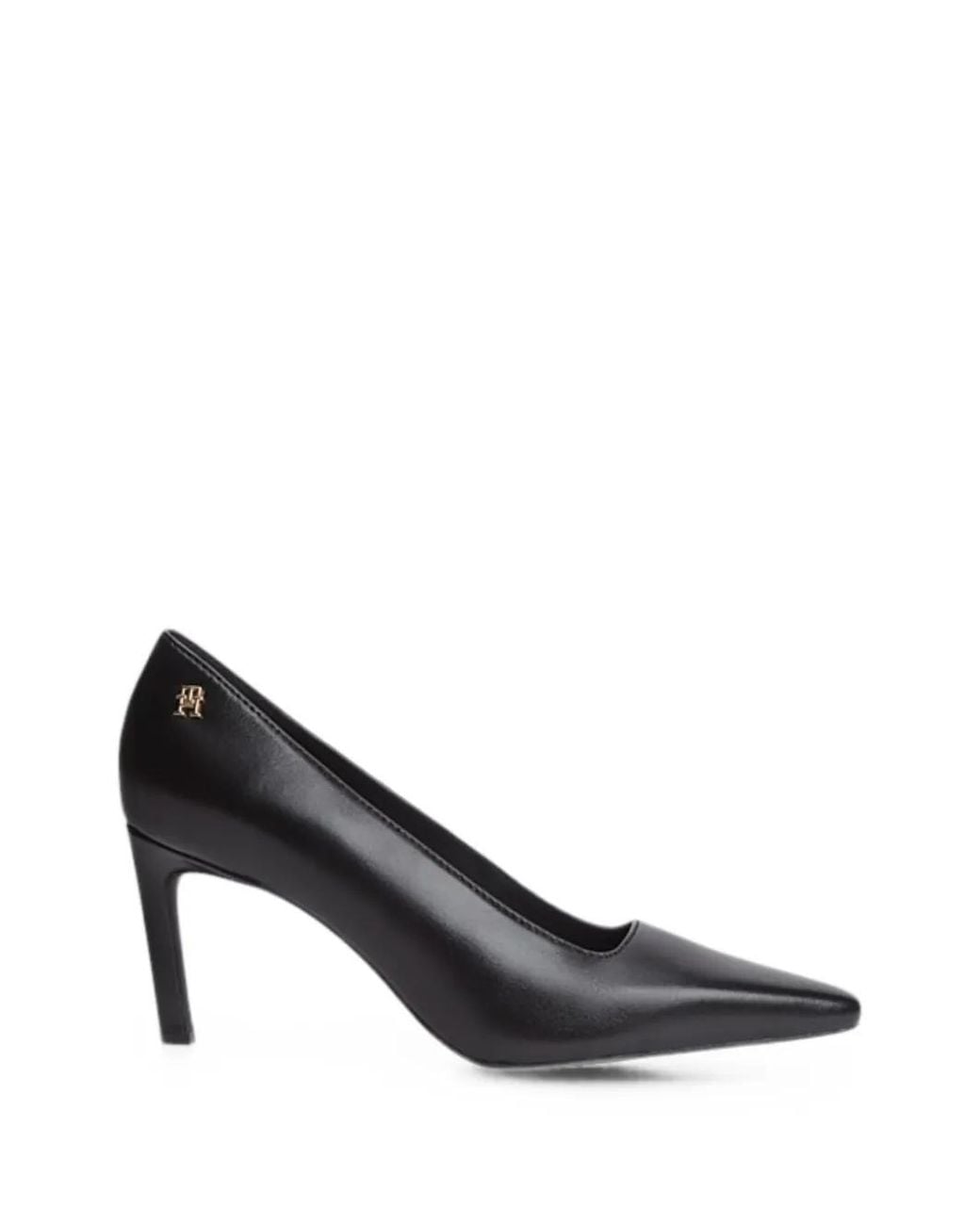 Tommy Hilfiger Black Logo-Plaque Pointed-Toe Pumps