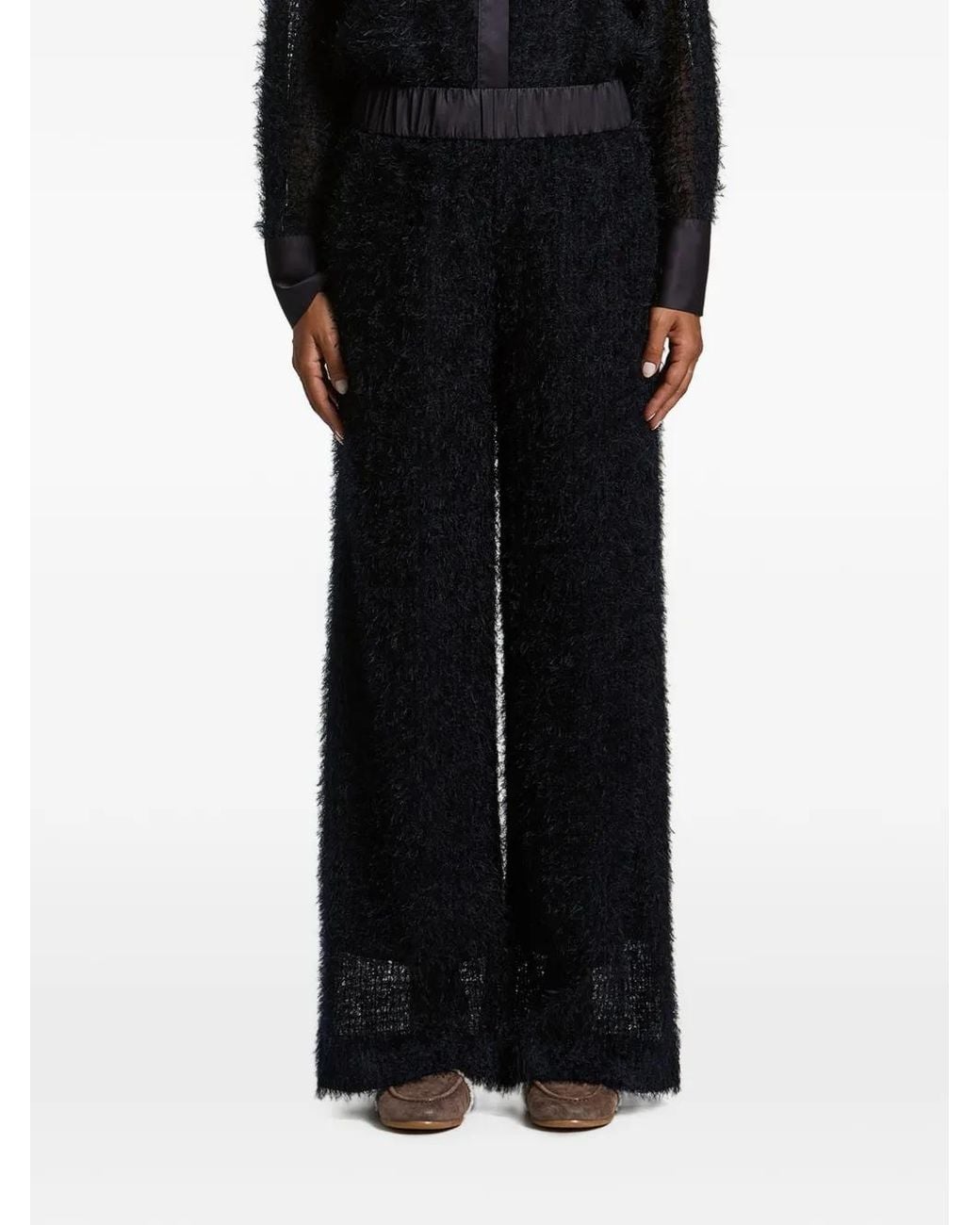 Peserico Black Feather-Effect Wide-Leg Trousers