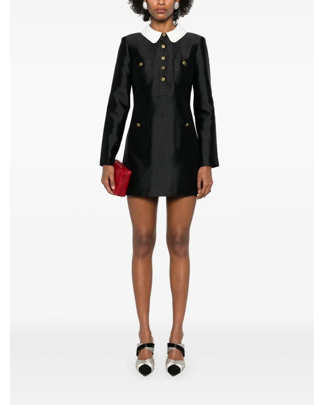 Self-Portrait Contrast-Collar Mini Dress in Black | Lyst Self-Portrait Contrast-Collar Mini Dress in Black | Lyst