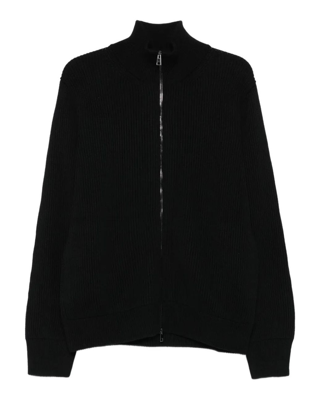 Roberto Collina Black Zip-Front Merino-Wool Cardigan for men