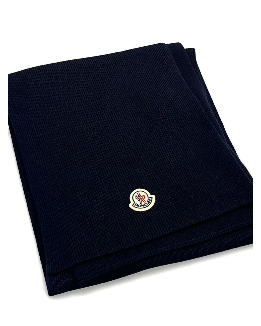Moncler Blue Ribbed Logo Scarf for men