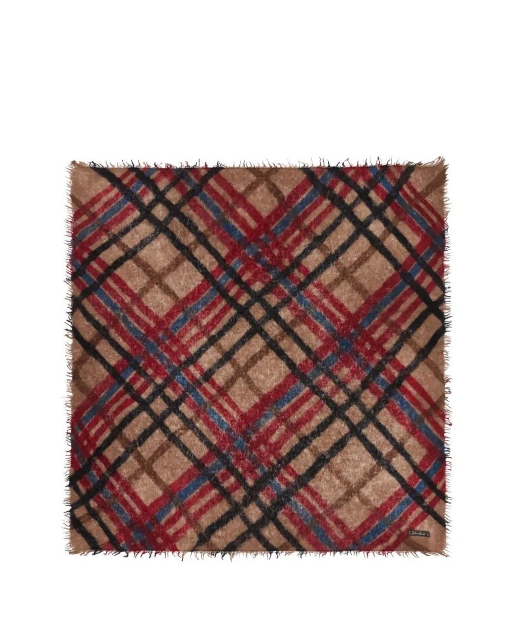 Faliero Sarti Red Cosimo Check-Pattern Frayed Scarf