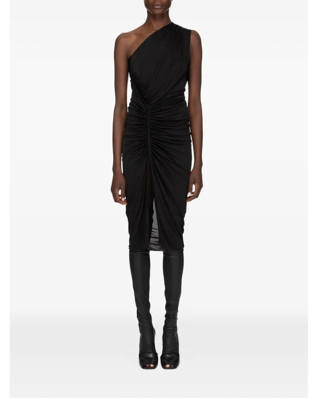 Rick Owens Black Avra One-Shoulder Ruched-Detail Dress