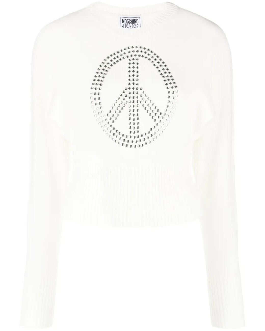 Moschino White Studded-Peace Sign Wool-Blend Jumper