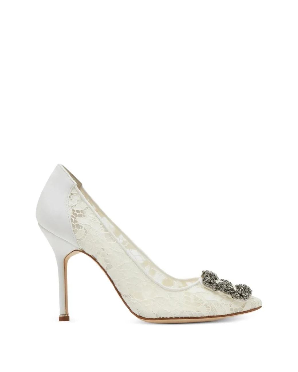 Manolo Blahnik White Hangisi Lace Pumps