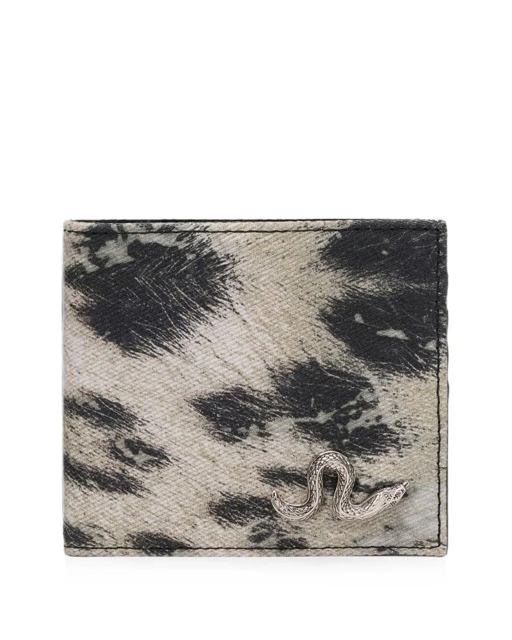 Roberto Cavalli Gray Animal-Print Snake-Plaque Wallet for men