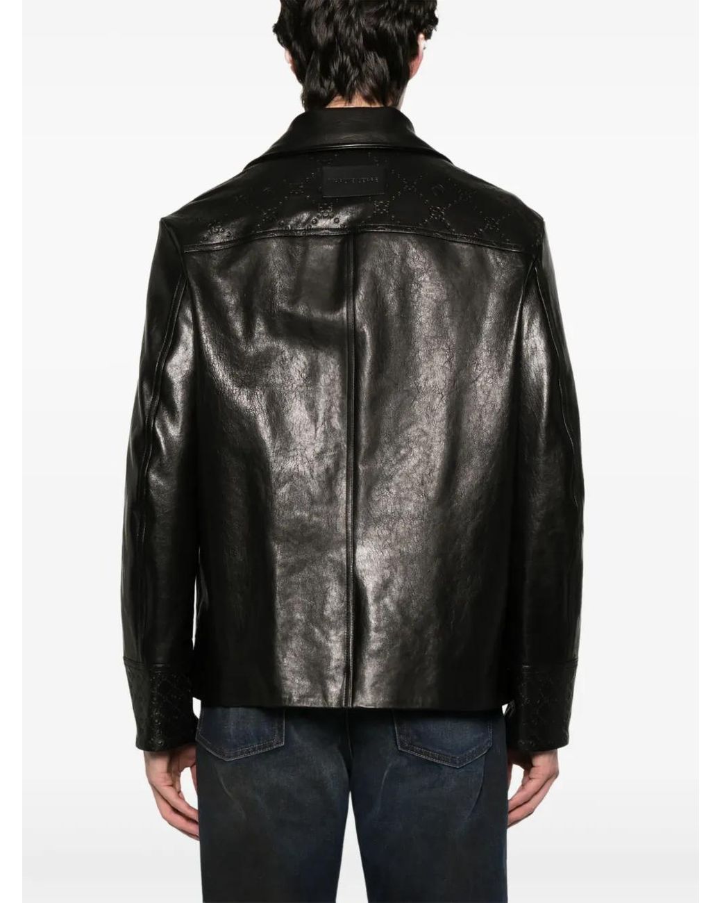MARINE SERRE Black Moongram-Embossed Leather Jacket for men