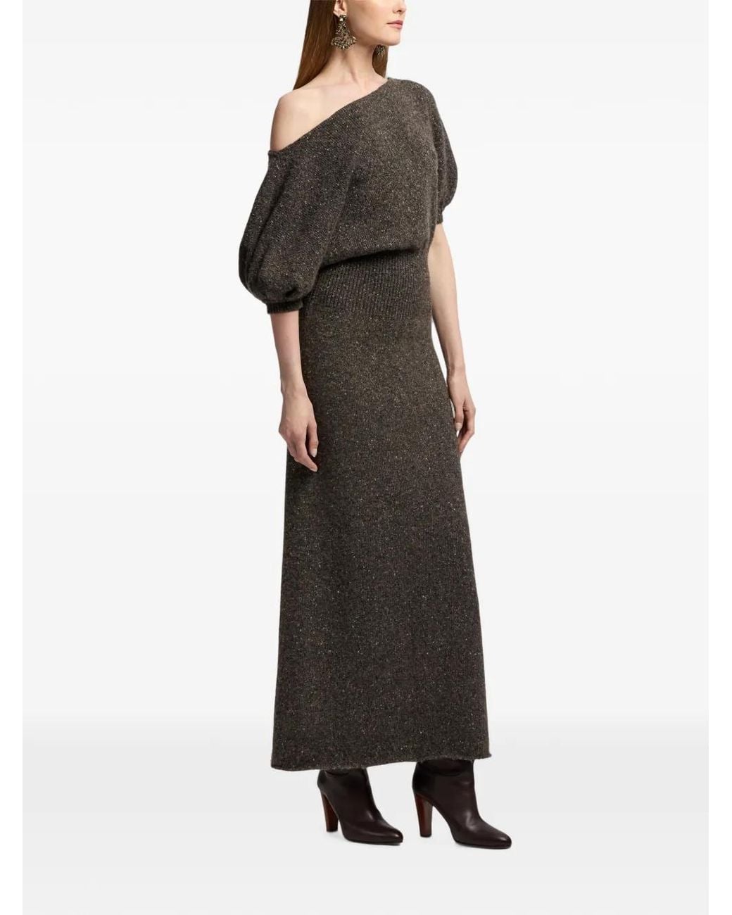 Ralph Lauren Brown Cecie Off-Shoulder Midi Dress