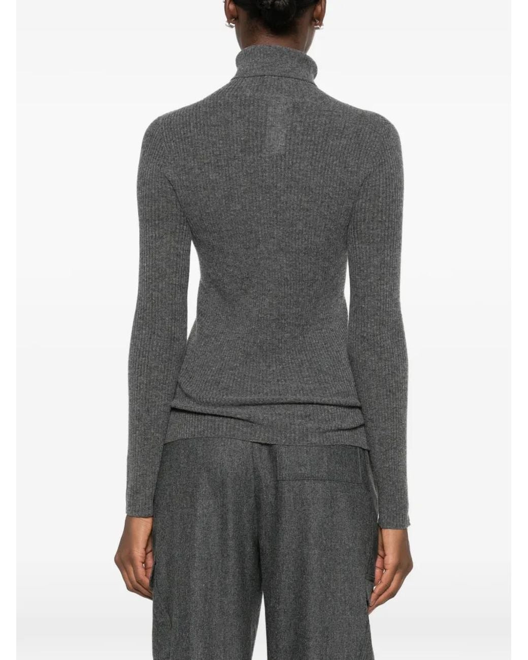 Fabiana Filippi Gray Ribbed-Knit Roll-Neck Sweater