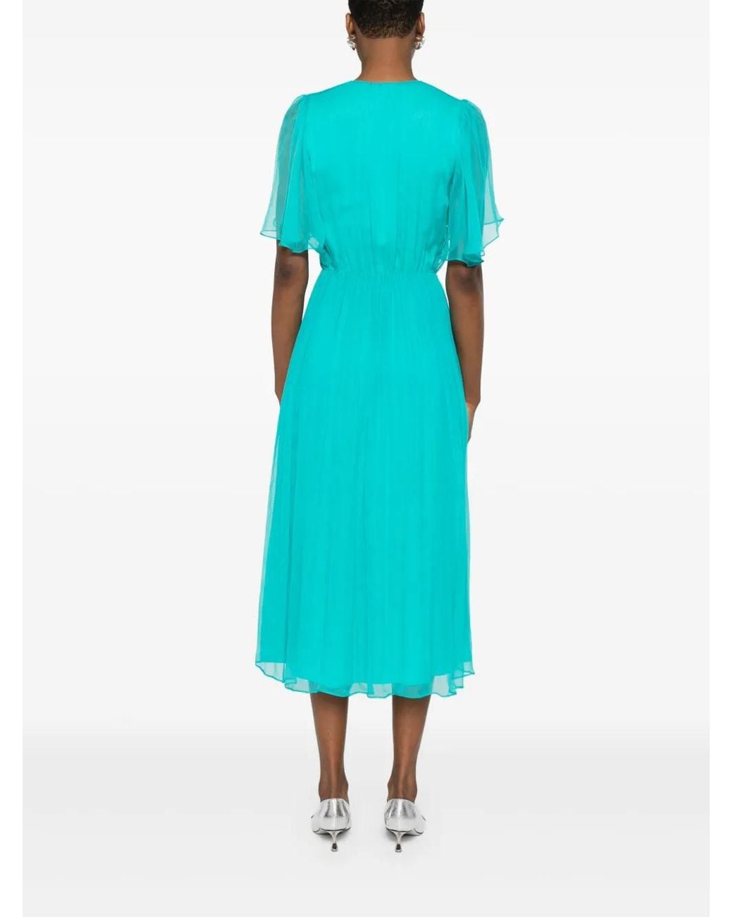 Nissa Blue Flower-Appliqué Midi Dress