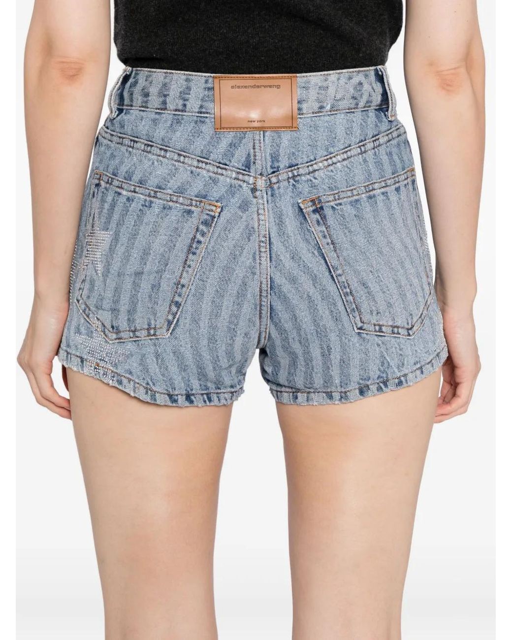 Alexander Wang Blue Crystal-Embellished Striped Denim Shorts