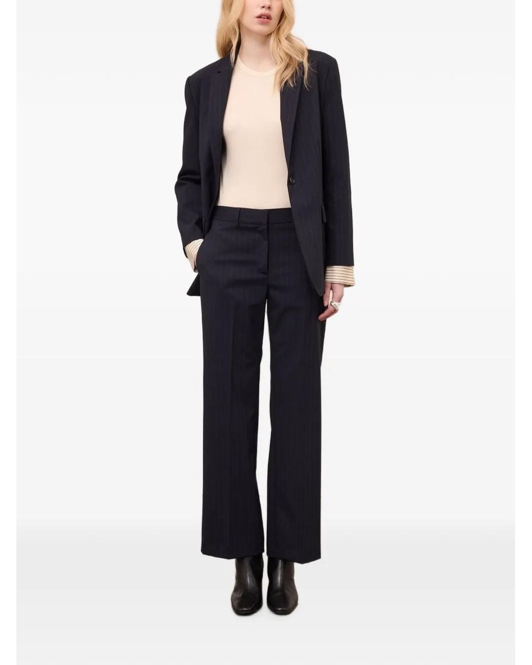 Ottod'Ame Blue Pinstripe-Pattern Back-Slit Jacket