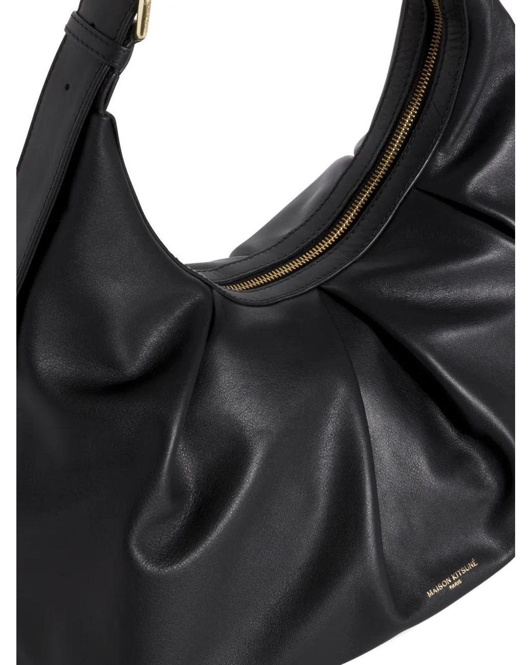 Maison Kitsuné Black Bloom Pleated-Leather Shoulder Bag