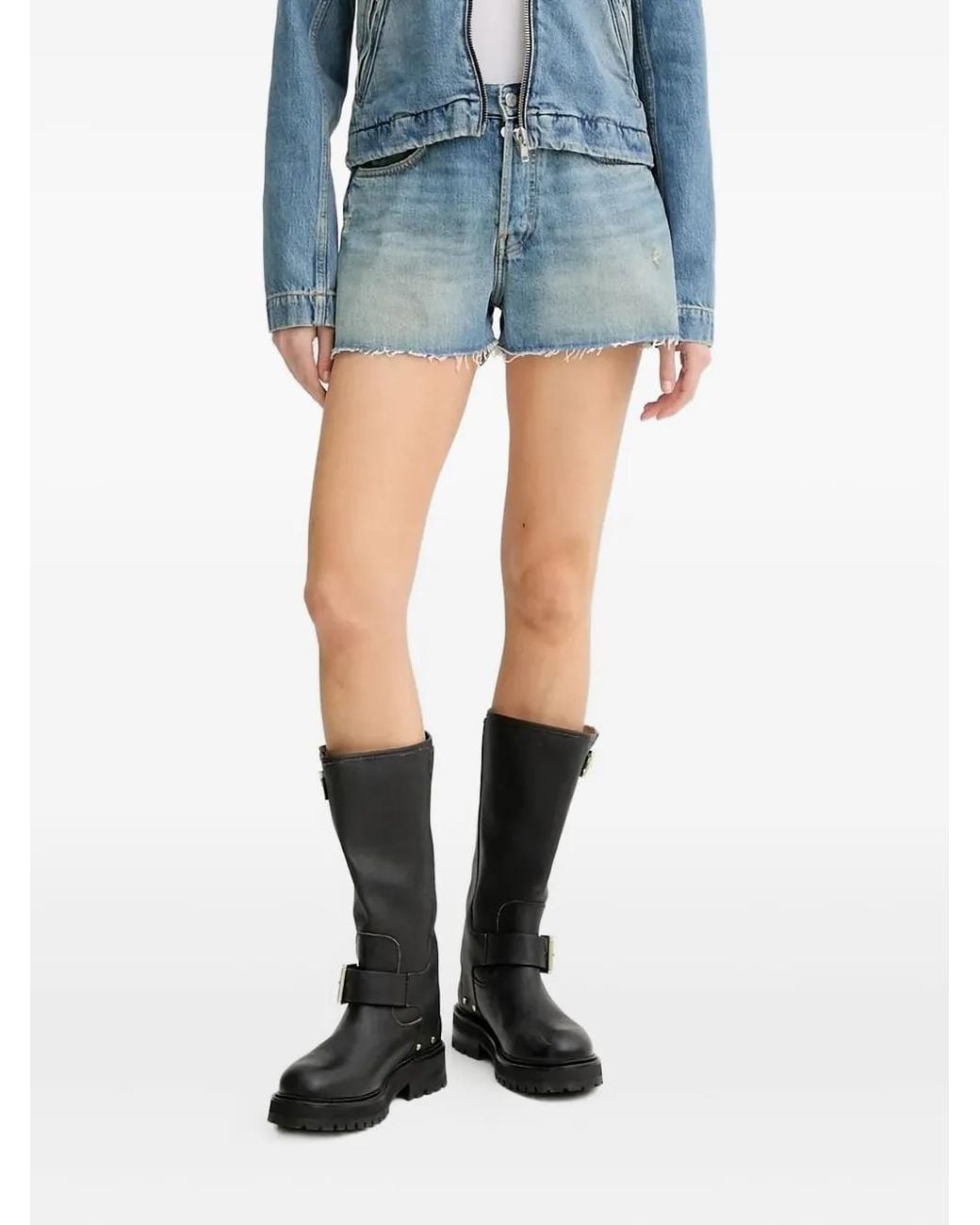 Won Hundred Blue Frayed-Hem Denim Shorts