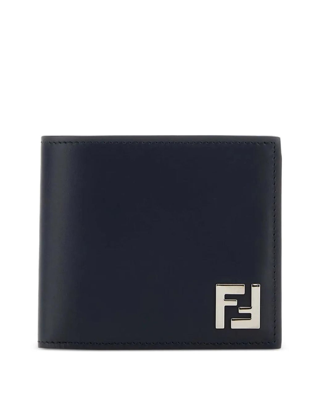 Fendi Blue Squared Ff Leather And Ff Canvas Compact Bi-Fold Wallet for men