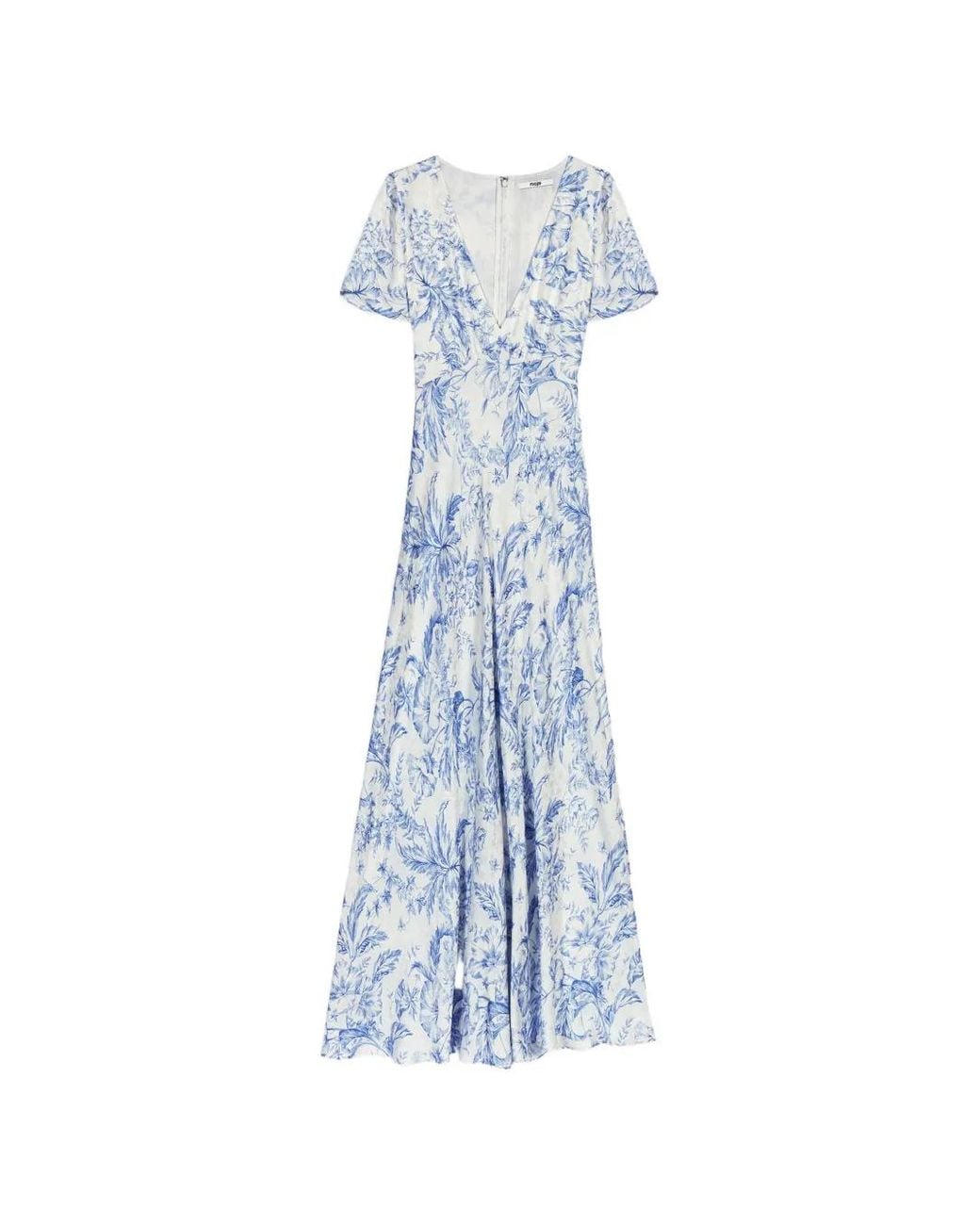Maje Blue Flowing Patterned Maxi Dress
