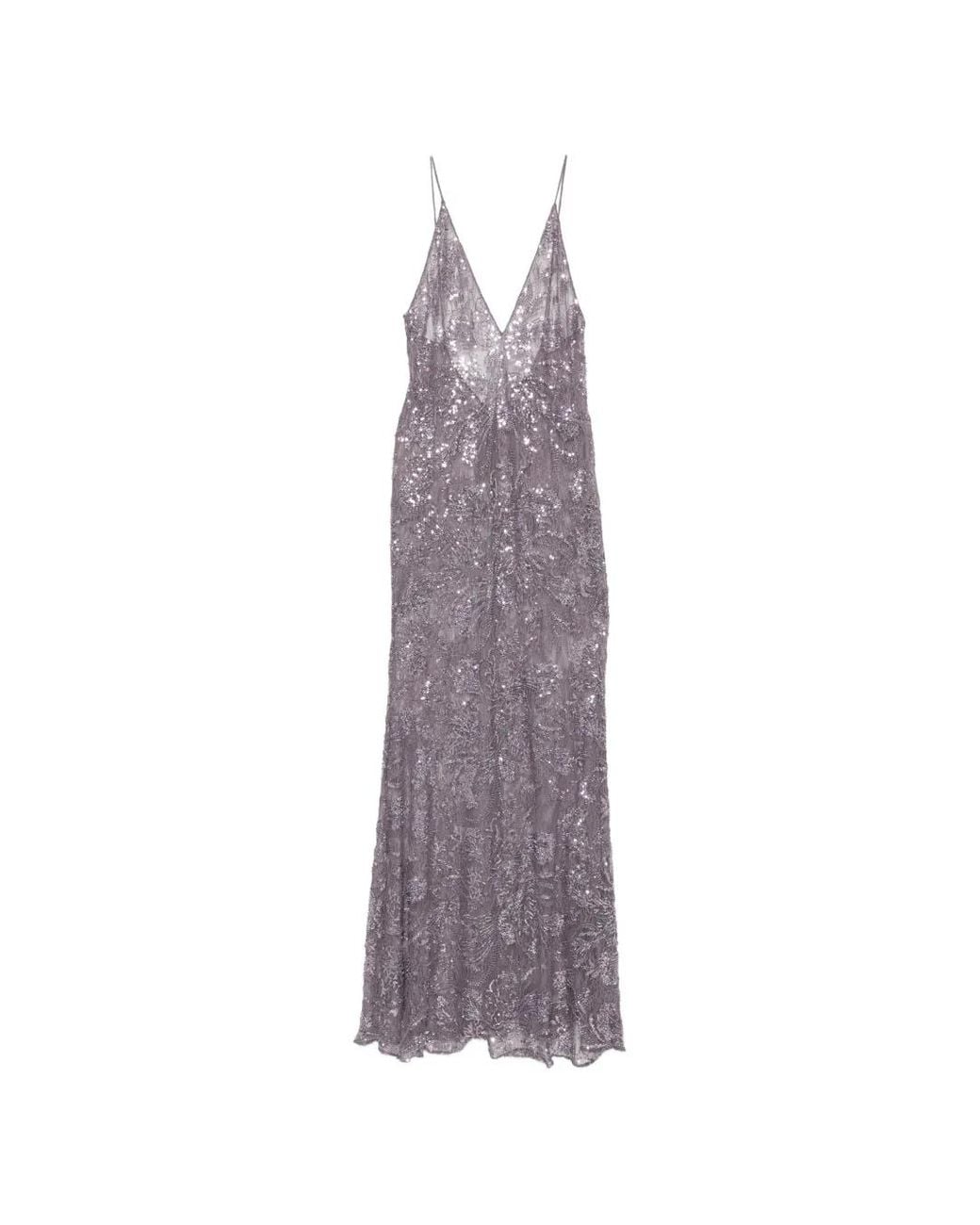 The New Arrivals Ilkyaz Ozel Purple Sequin-Embellished V-Neck Maxi Dress
