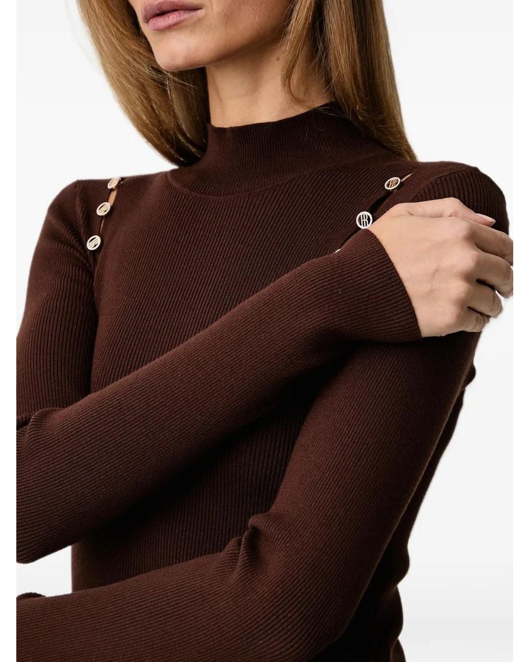 Fracomina Brown Turtleneck Ribbed Sweater