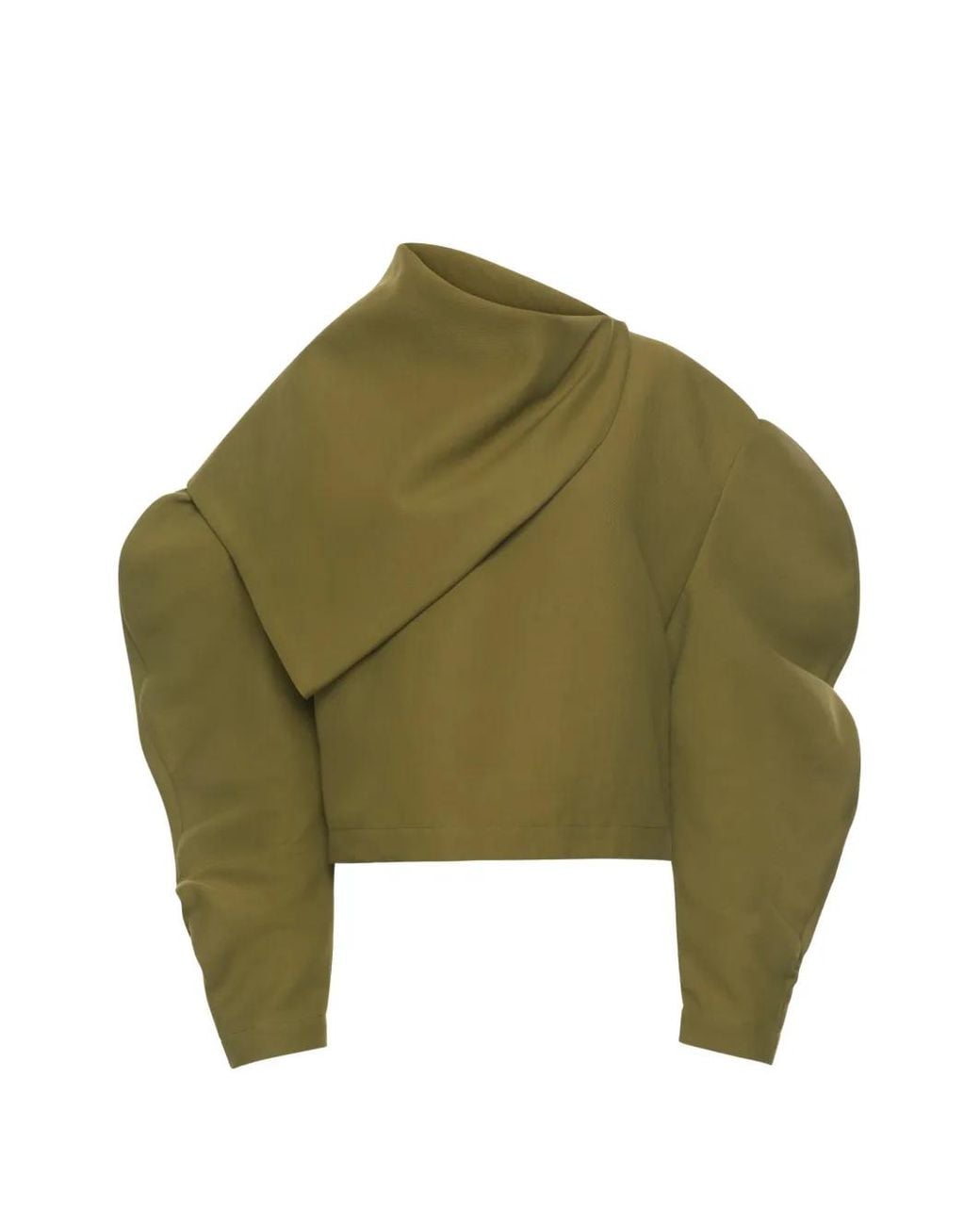 A.W.A.K.E. MODE Green Draped-Collar Puff-Sleeve Top