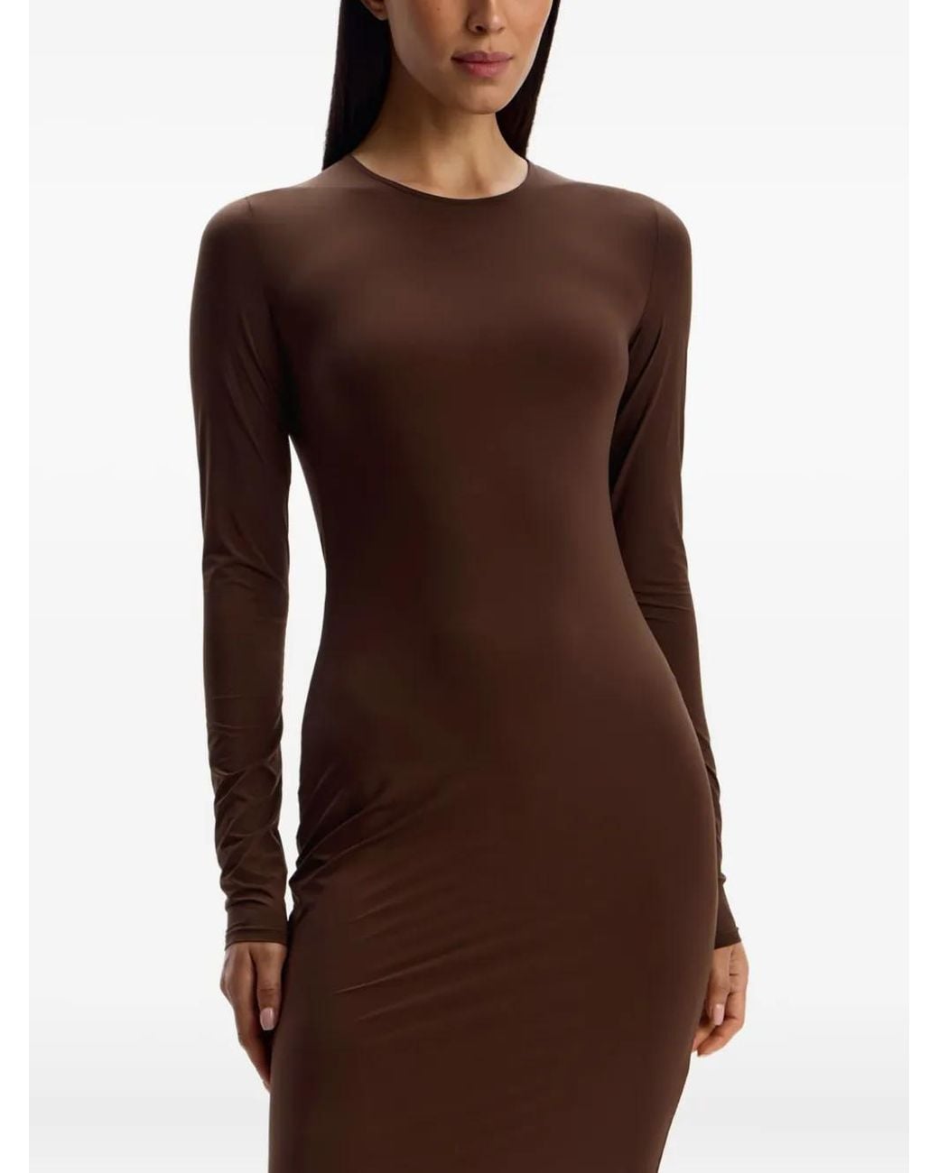 12 STOREEZ Brown Long-Sleeve Midi Dress