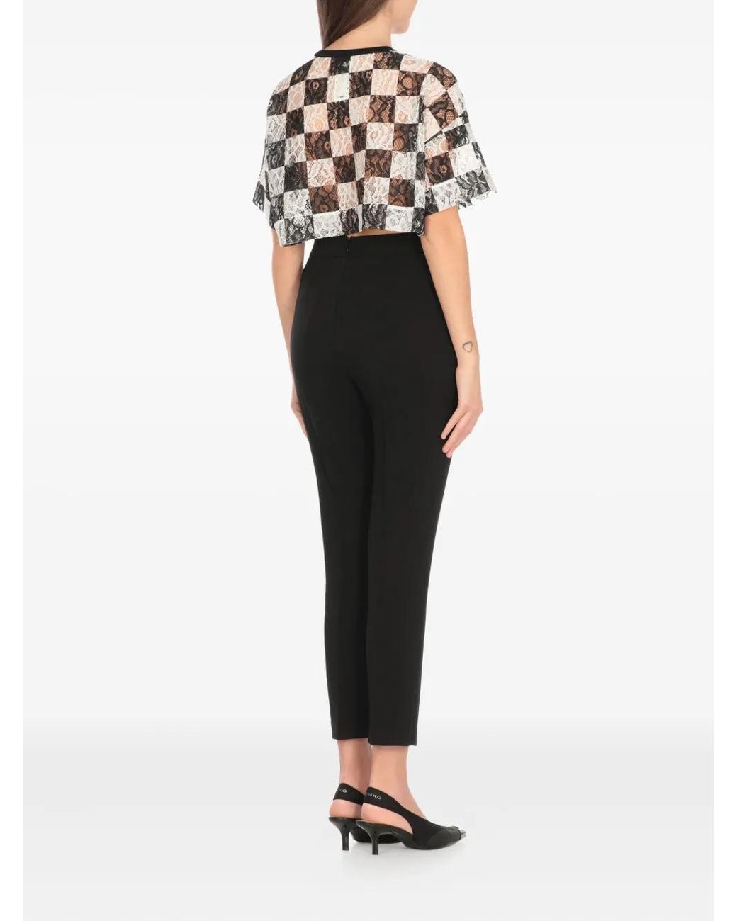 Pinko Black Check-Print Cropped T-Shirt