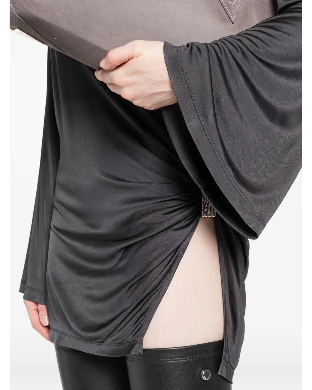The Attico Gray Asymmetrical Dress With Draped Bell Sleeves