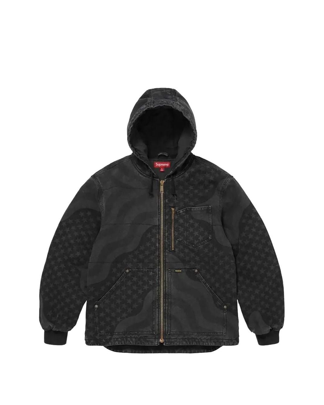 Supreme Black Flag-Quilted Hooded Jacket for men