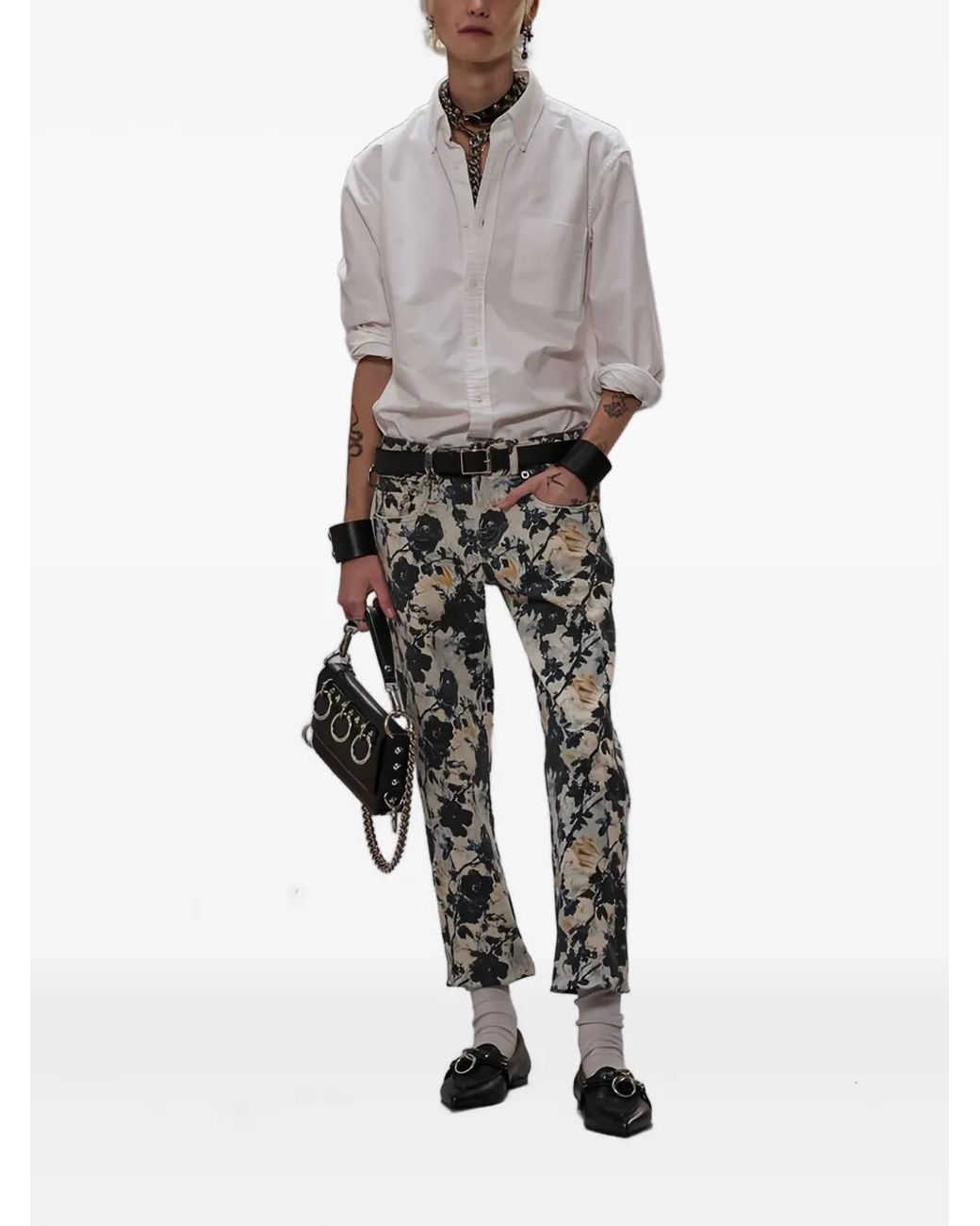 R13 Gray Floral-Pattern Trousers
