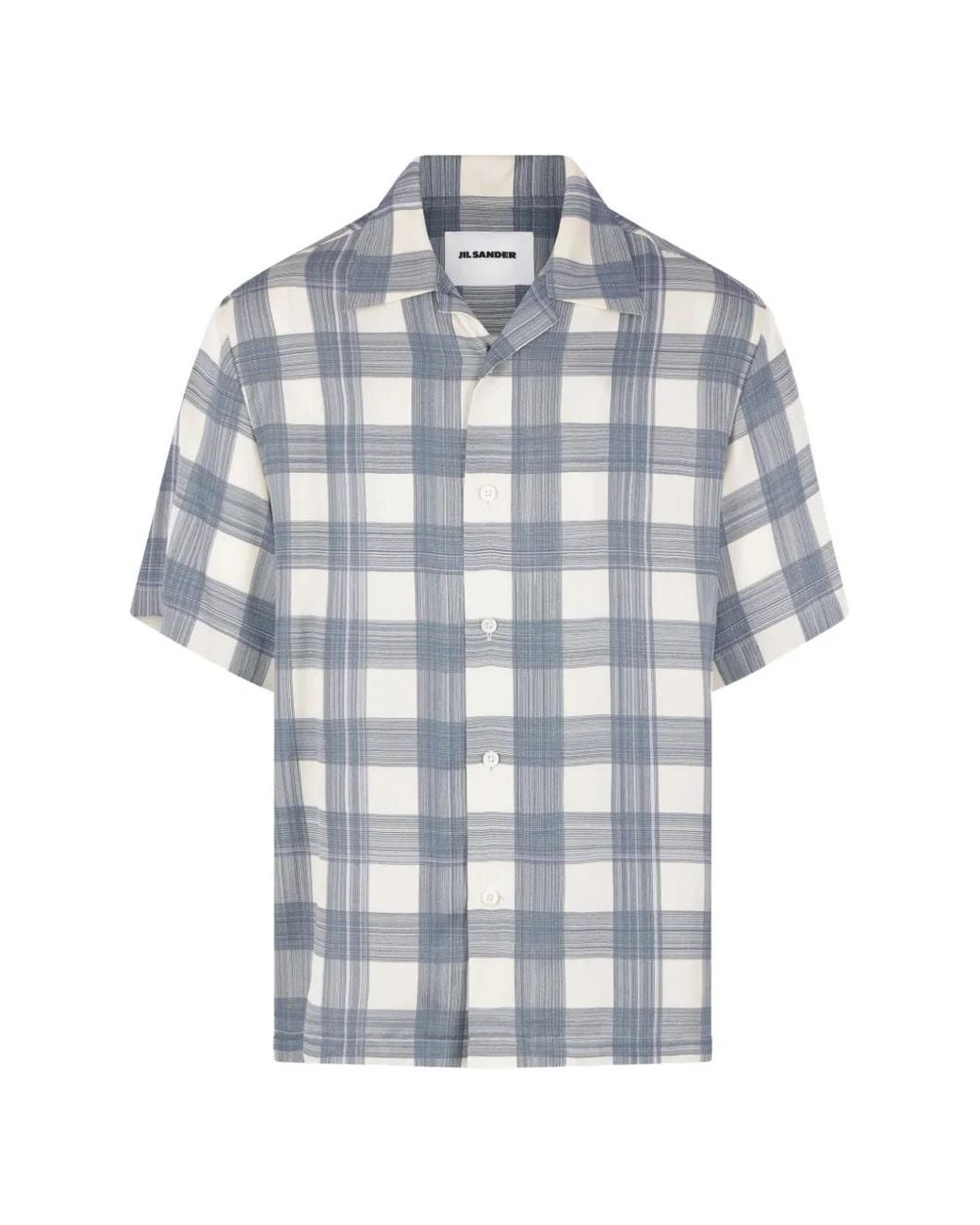 Jil Sander Blue Check-Pattern Short-Sleeve Shirt for men