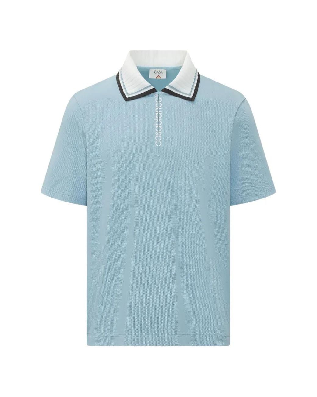 Casablanca Blue Polo Zippé En Piqué Pâle À Manches Courtes for men