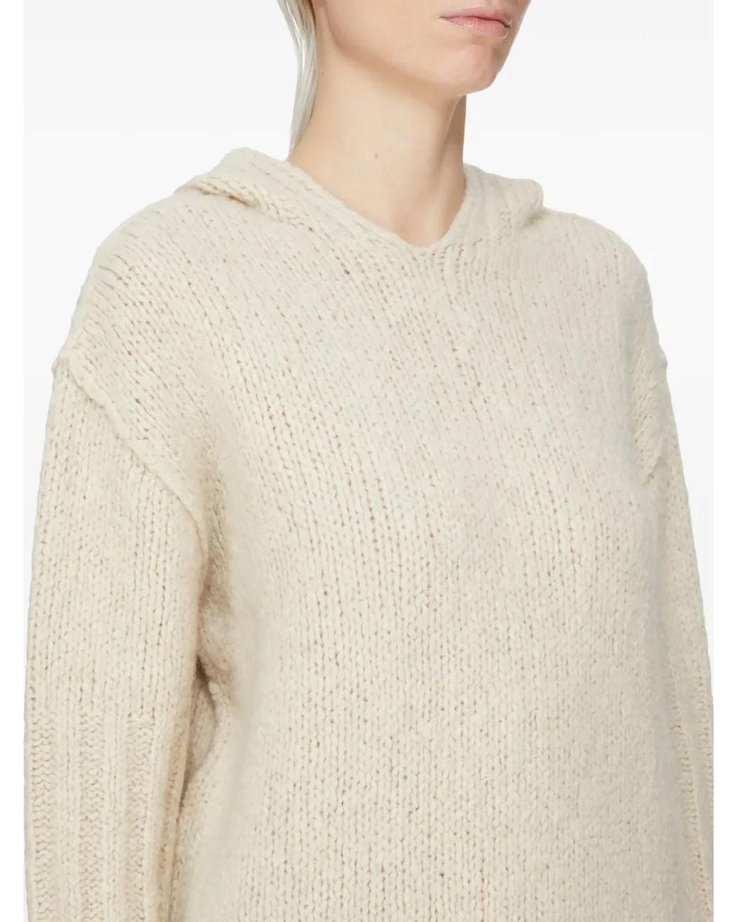 Rick Owens White Oversized Chunky-Knit Hooded Sweater