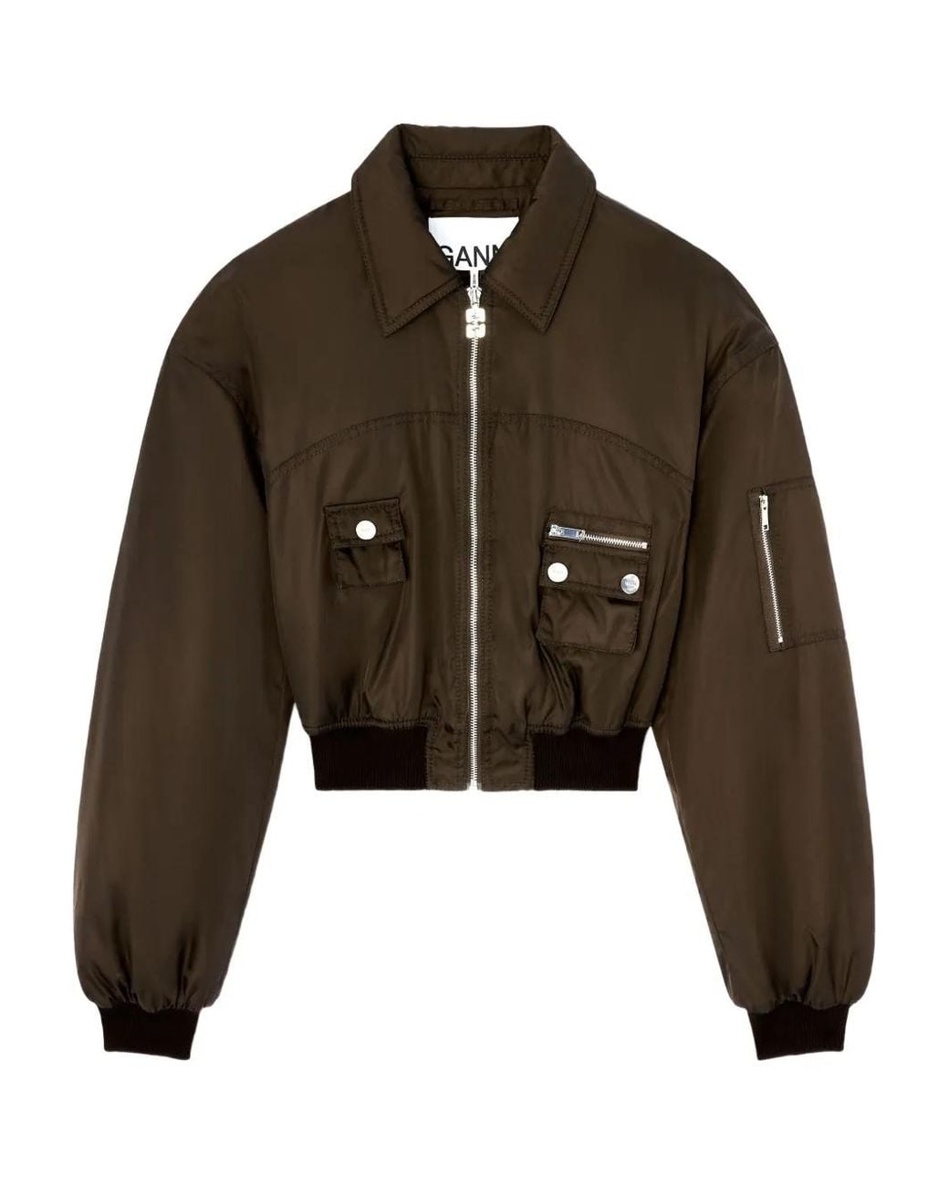 Ganni Brown Bomber Jacket Duchesse Polyamide