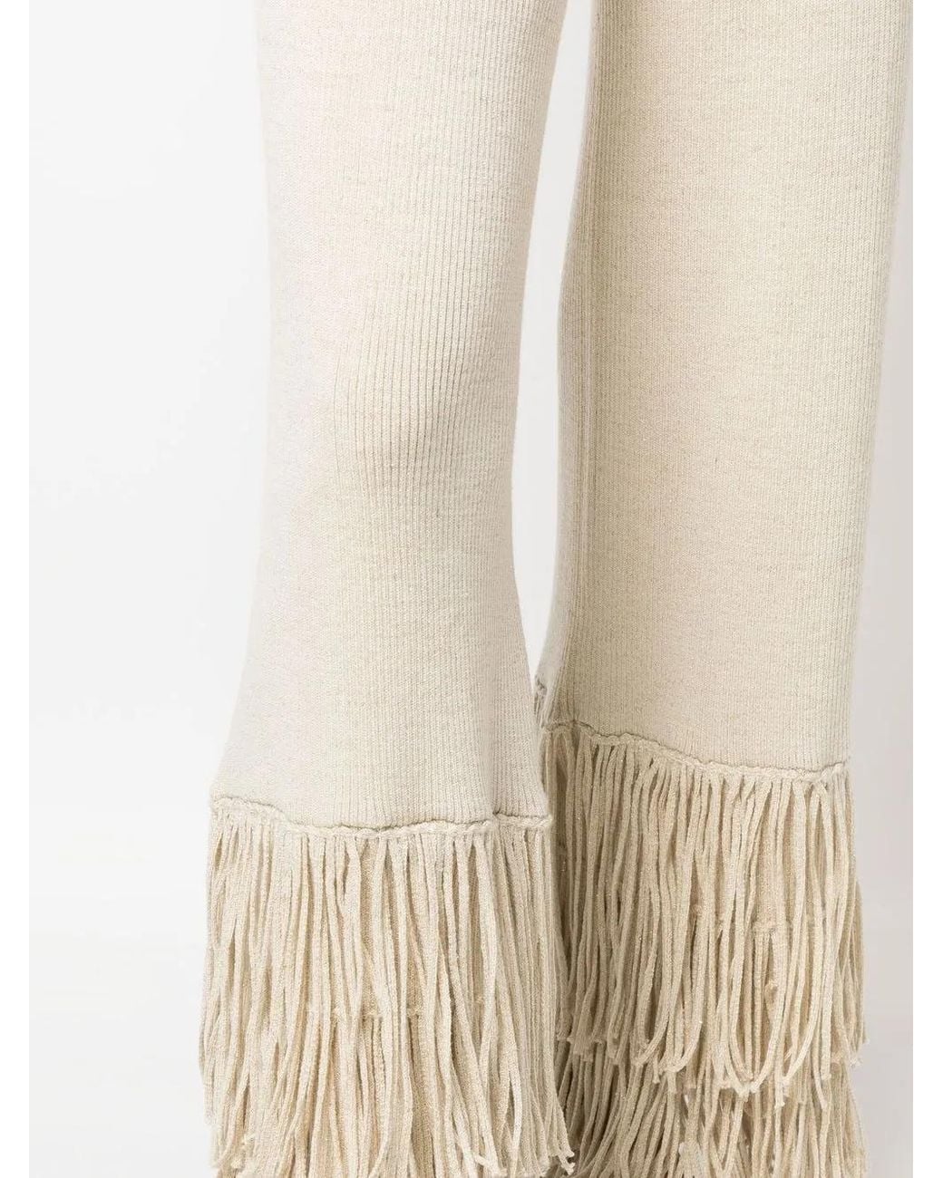 Lukhanyo Mdingi Natural Ribbed-Knit Tassel-Trim Trousers