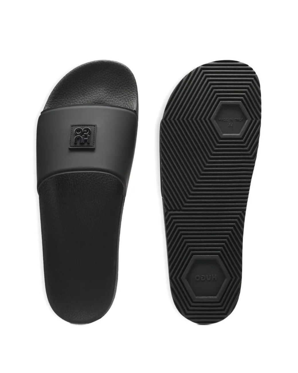 HUGO Black Italian-Made Slides With Stacked-Logo Uppers for men