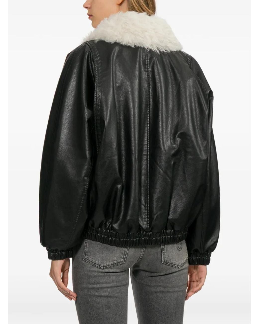 Source Unknown Black Rioni Faux-Fur-Collar Bomber Jacket
