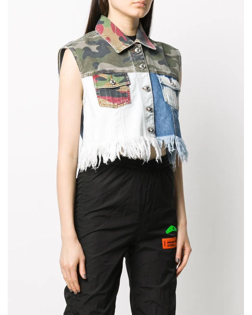 Gcds Blue Patchwork Cropped Vest