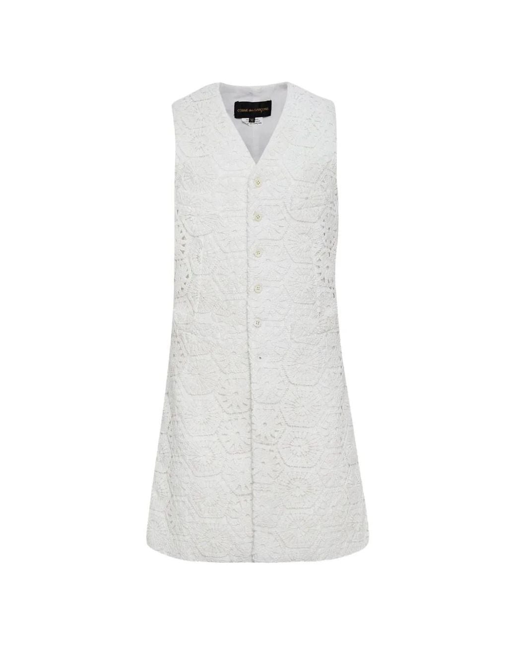 Comme des Garçons White Lace-Detail Sleeveless Cotton Coat