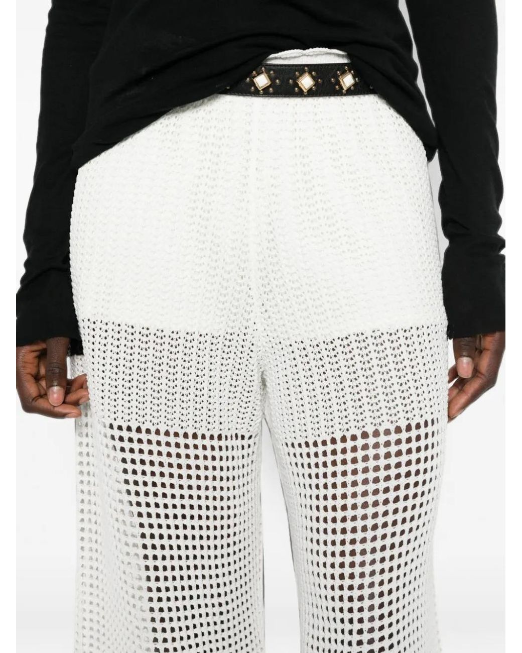 IRO White Crochet-Knit Cropped Trousers