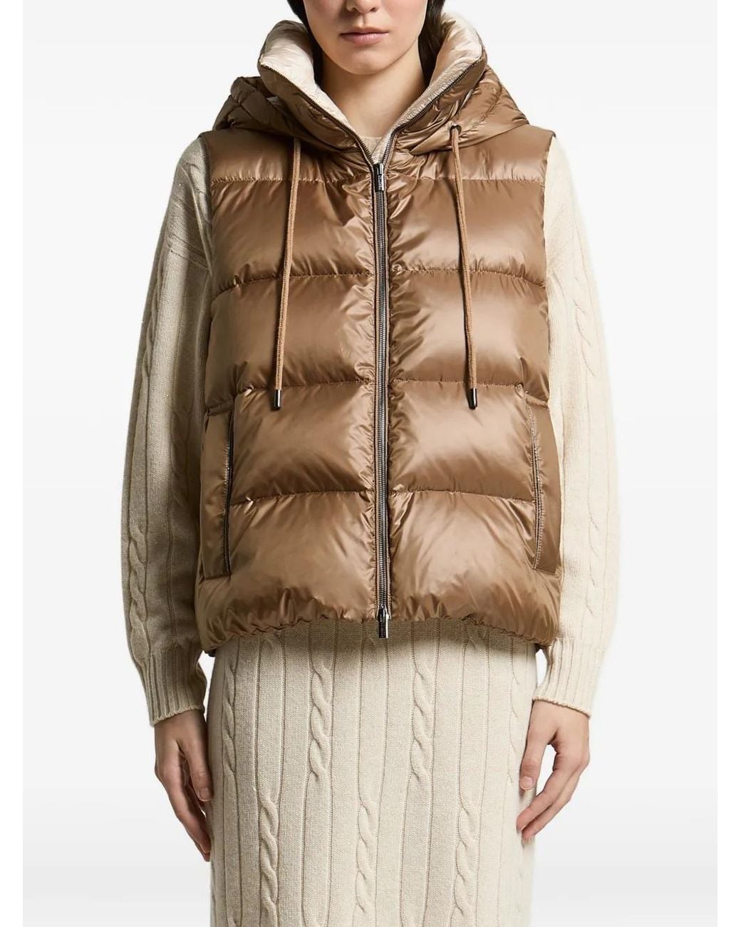 Peserico Brown Quilted Hooded Gilet