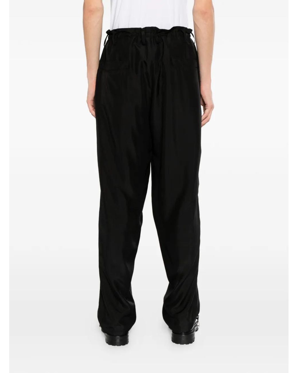 Yohji Yamamoto Black Elasticated-Waistband Tapered Trousers for men