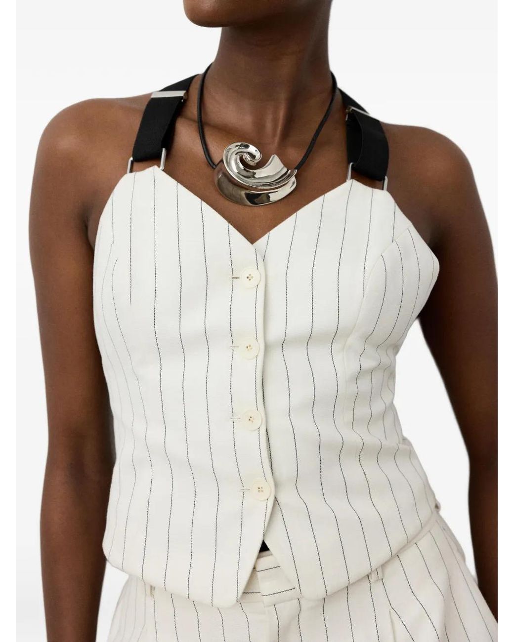Ralph Lauren White Donella Striped Suspender Bustier Top