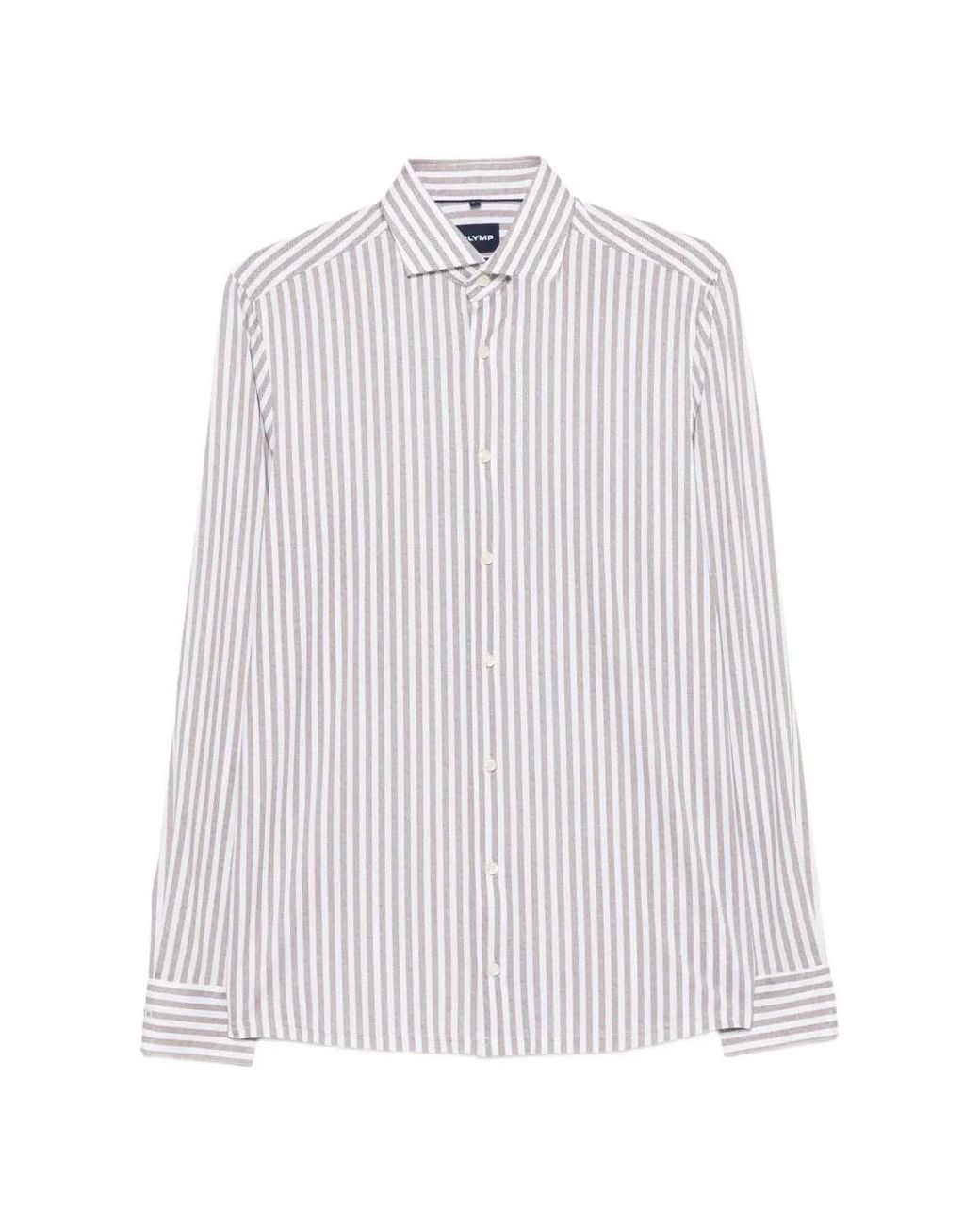 Olymp White Vertical-Stripe Long-Sleeve Shirt for men