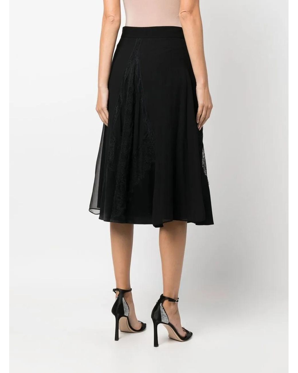 Alberta Ferretti Black Lace-Insert Detail Skirt