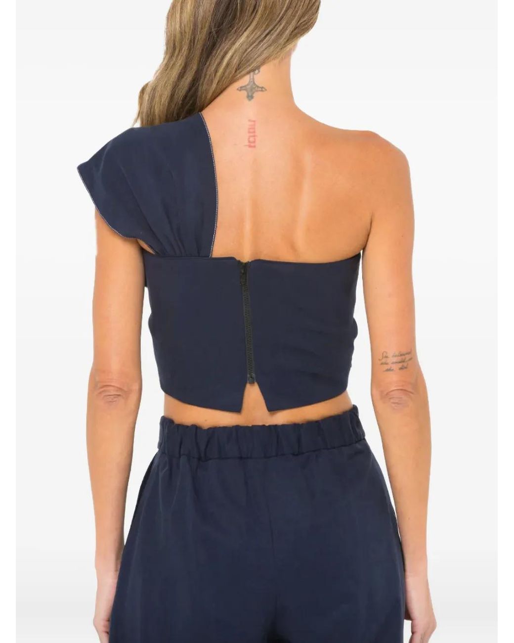 JBQ Blue Blaire Asymmetrical Rose-Detail Top