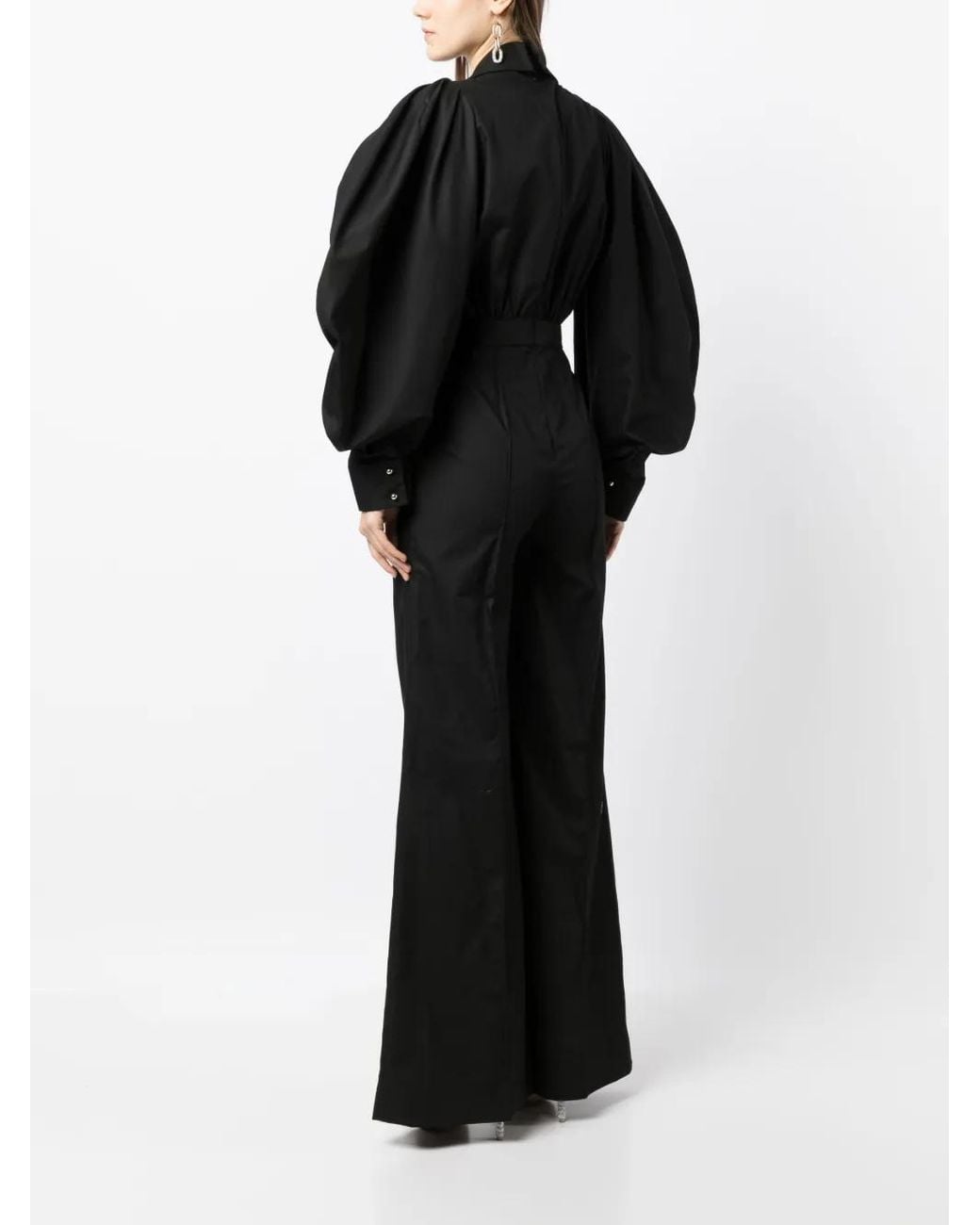 Elie Saab Black Oversized-Eyelet Flared Jumpsuit